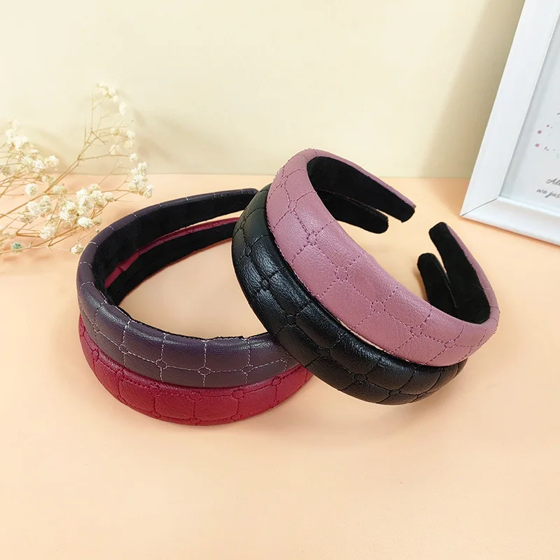 

TS001-42 High-quality leather sponge flat headband new fashion leather hairpin high skull top hair accessories women