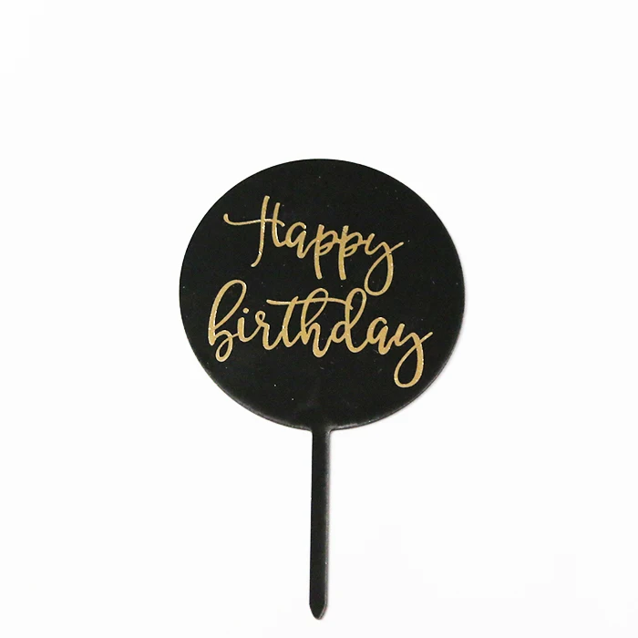 

Happy Birthday Acrylic Cake Topper With Hot Stamping, Glitter gold, glitter silver, black, golden mirrored or custom