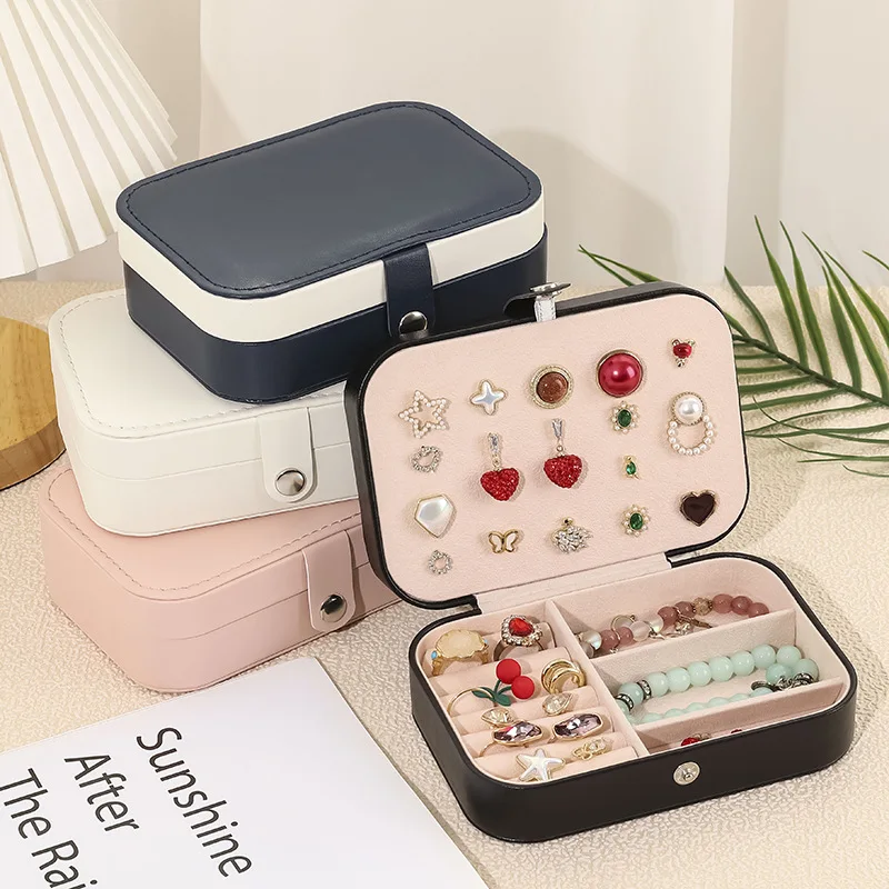 

Korean Style Fresh And Simple Girl Ear Nail Plate Double Jewelry Gift Box Earrings Storage Ring Jewelry Box Packaging Wholesale