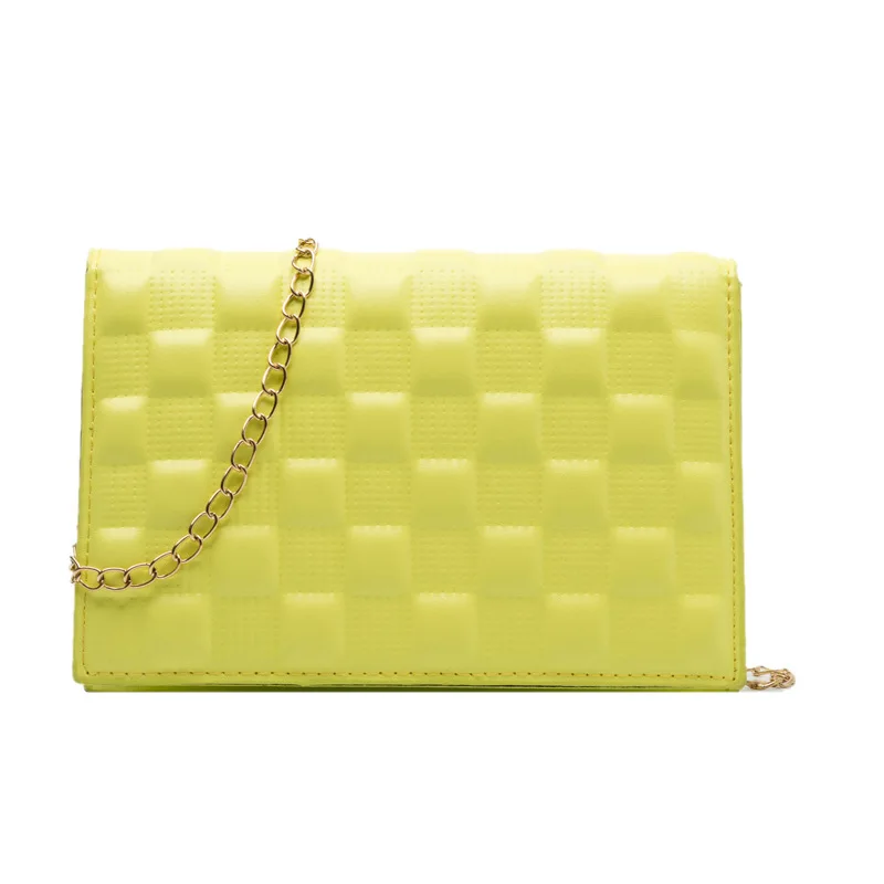 

2021 New Korean colorful candy PU leather handbag embroidered Satchel bag chain Fashion Square eveingbag