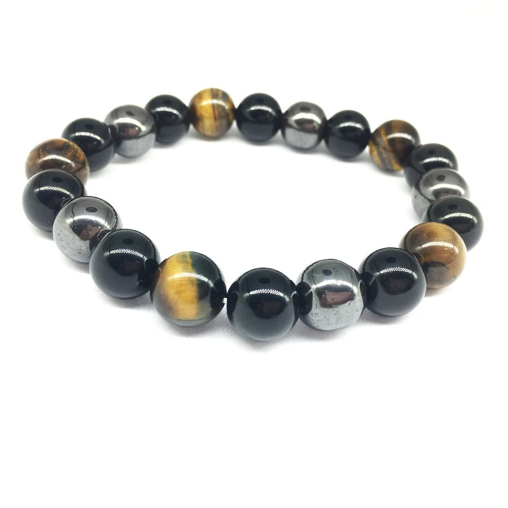 

10mm Triple Protection Bracelet for Protection Bring Luck and Prosperity Hematite Black Obsidian Tiger Eye Stone Bracelets, Picture