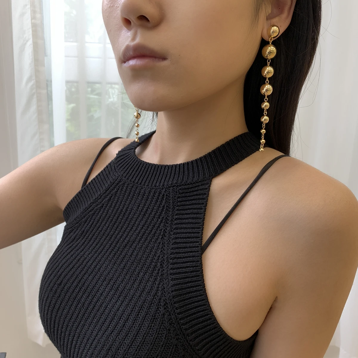 SHIXIN Minimalist Pop CCB Pendant Earrings Gold Silver Round Ball Long Design Earrings Women Earrings Jewelry