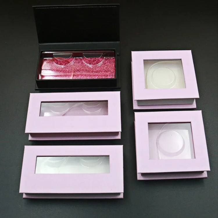 

Custom Cute Eye Lashes Case Square Matte Light Pink Lashbox Empty Rectangle Baby Pink Magnetic Eyelash Box Packaging With Window, Purple / blue / red / black / white / orange / yellow