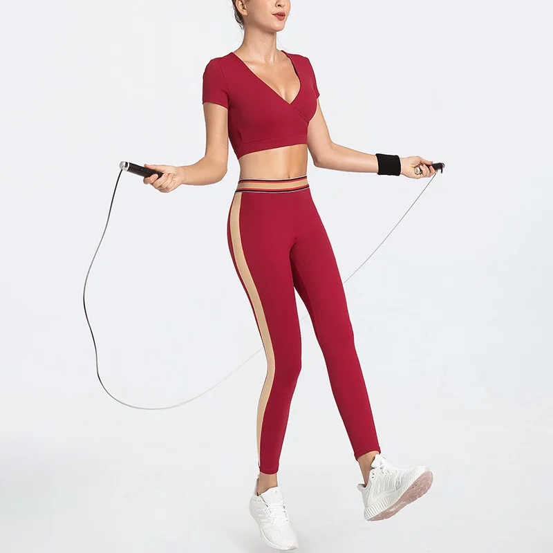 

BBSM6998 Wine red New product hot sale women casual T shirt sportswear solid color yoga suit high elastic fitness yoga clothing, Flare,gray,brown