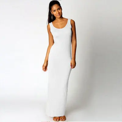 

Women Summer Sundress Sleeveless Soild Color Ankle-Length Bodycon Ladies Casual Dress, Shown