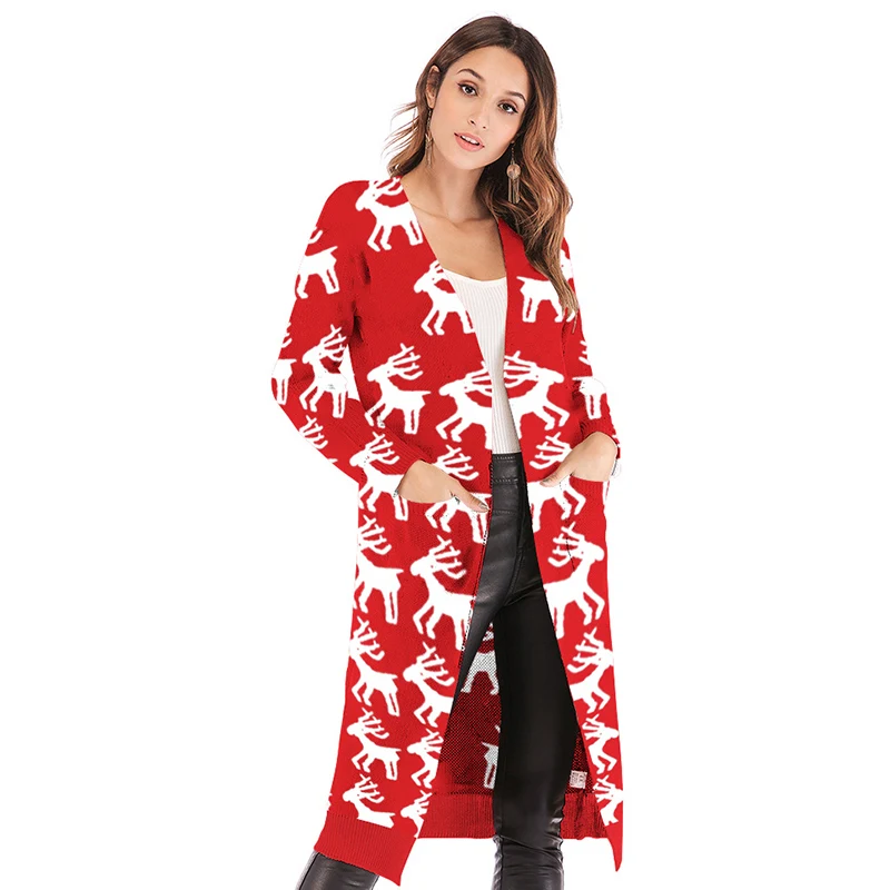 

2021 Wholesale custom Amazon women's new leopard print sweater Casual Cardigan Knitwear Christmas Sweater