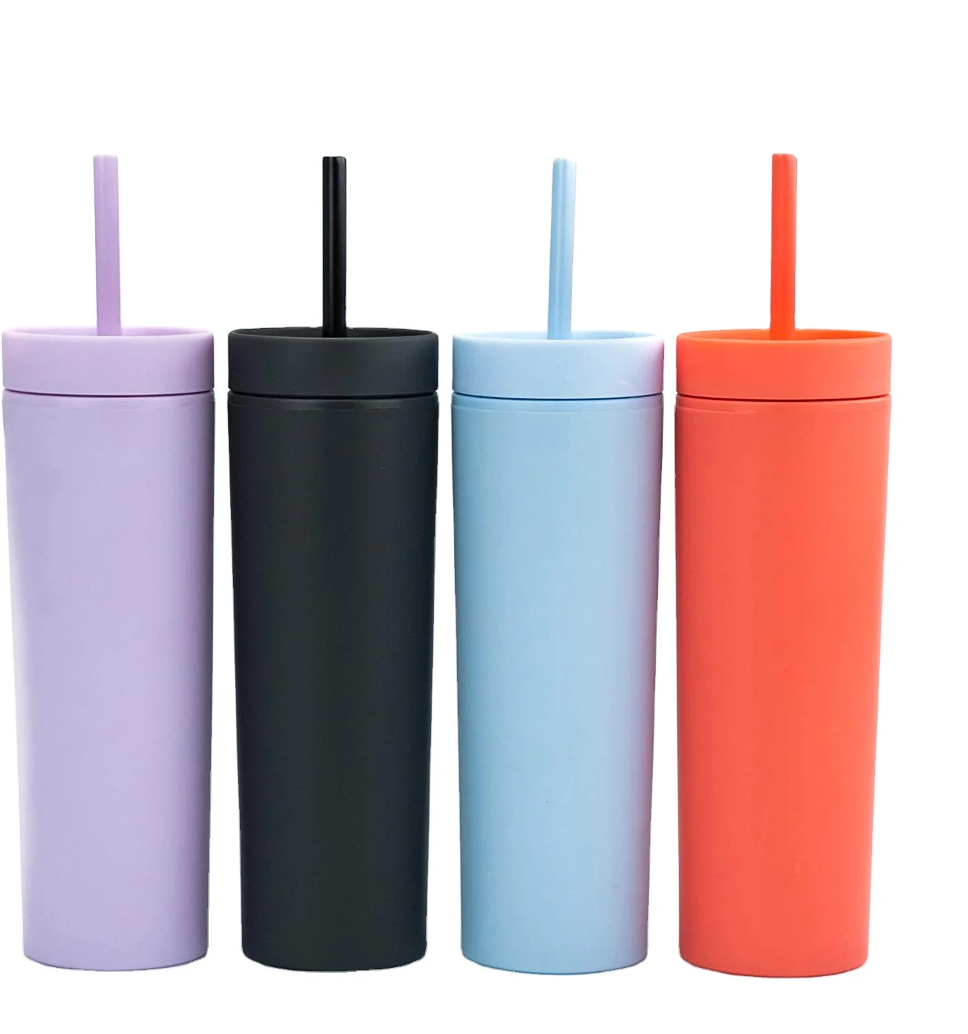 

Hot sell wholesale 16oz Colored mugs Acrylic Reusable Cups with Lids and Straws Double Wall Matte Plastic Bulk Tumblers, Customized color