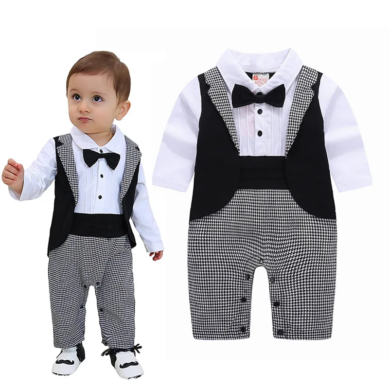 

baby boy dress 1 year One Piece Jumpsuit Infant Tuxedo Long Sleeve Gentleman Baby Boy Suit Clothes DGBG-012