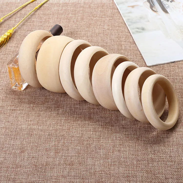 SC Wholesale Kids DIY Handmade Raw Wood Wooden Bangles Bracelet Natural Untreated Widen Plain Wooden Blank Bangles Bracelet