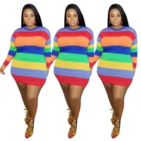 

new style casual long sleeve striped dress fashion women 3xl plus size dress