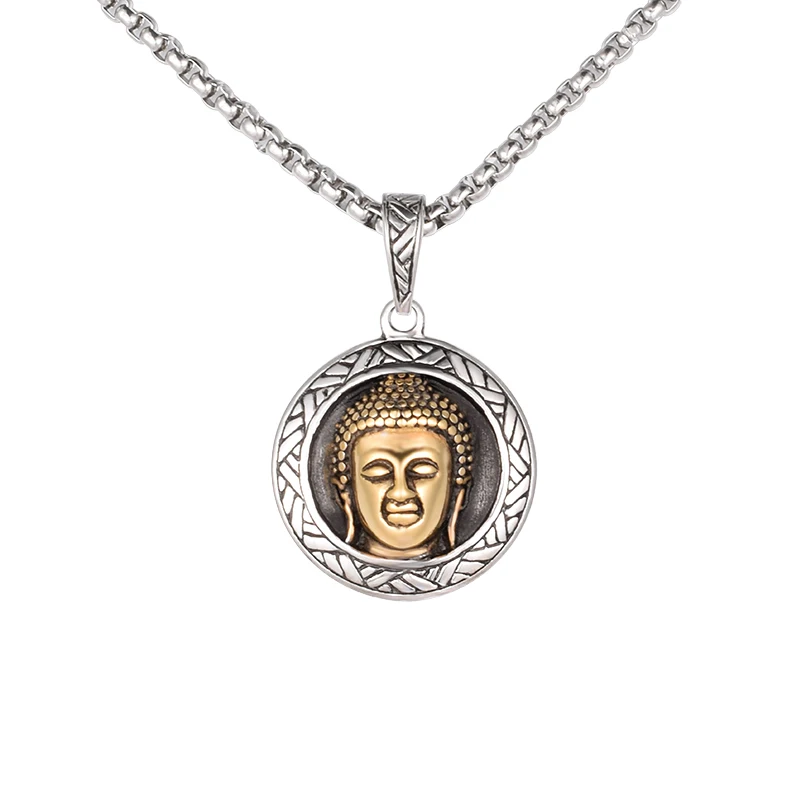 

Wholesale Punk Style Religious Stainless Steel Mens Buddha Necklace, Silver