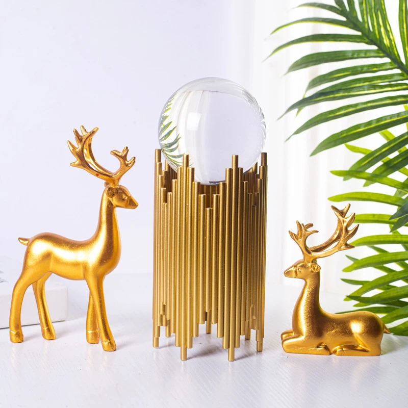 

2pcs/set Golden Mini Origami Deer Shaped Resin Animal Ornaments Living Room Indoor Home Decoration Sculpture