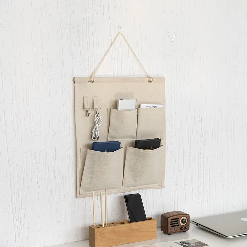 

Cotton and linen primary color storage bag hanging wall type multi-purpose hanging wall-mounted storage bag