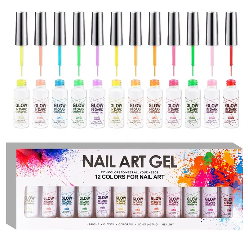 

12 Colors Platinum Neon Nail Polish Gel Liner Spider Gel UV Led Polish Nail Art Colors Gel Nail, 12 colors per set