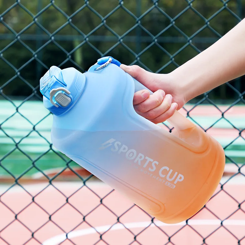 

3700Ml Large-Capacity Women Men Sports Bottle Fitness Bucket Straw Gradient Color Hot Selling 1 Gallon Plastic Water Bottle