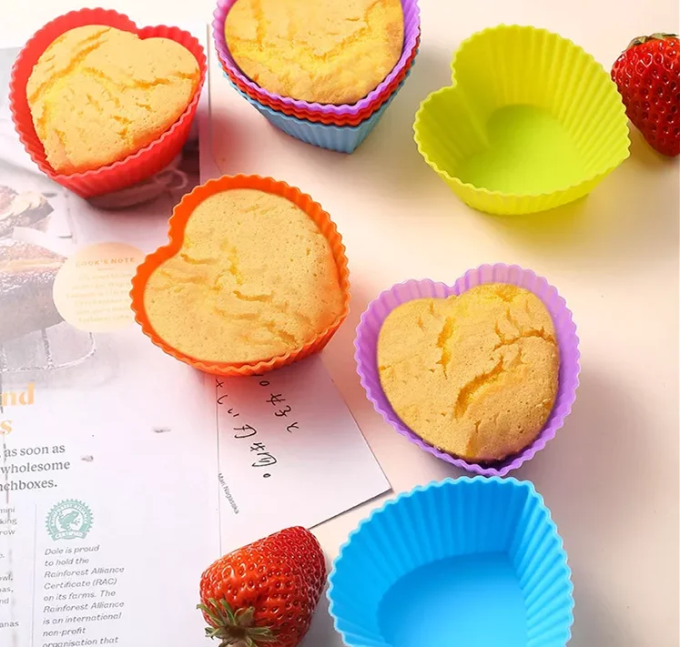

D55 Wholesale Silicone Reusable Multicolor Baking cupcake liner Non-Stick cup Heart-Shape Cake Mold