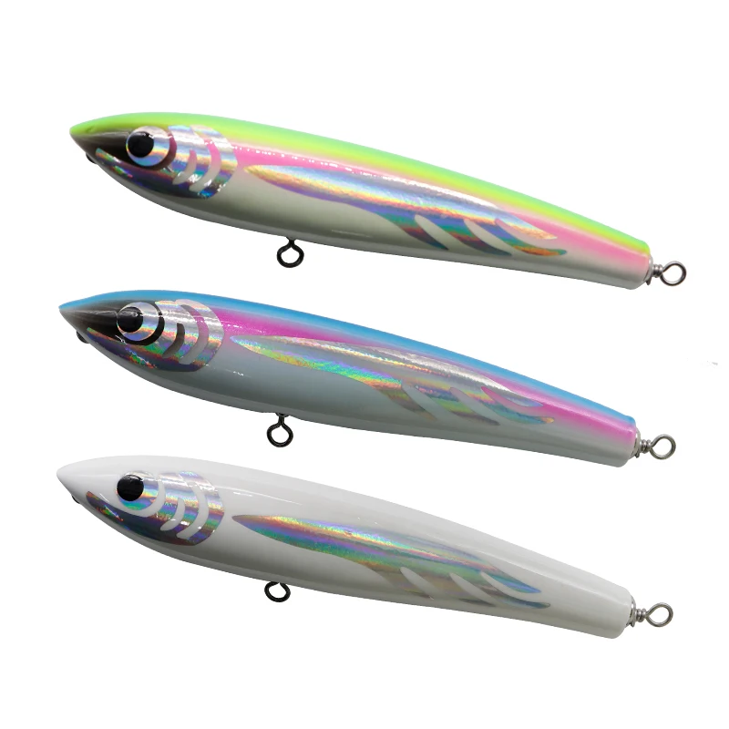 

In Stock Hard Fishing Lure Wood 70g 120g Artificial Laser Stick Top Water Bait Wooden Pencil Tuna Lures