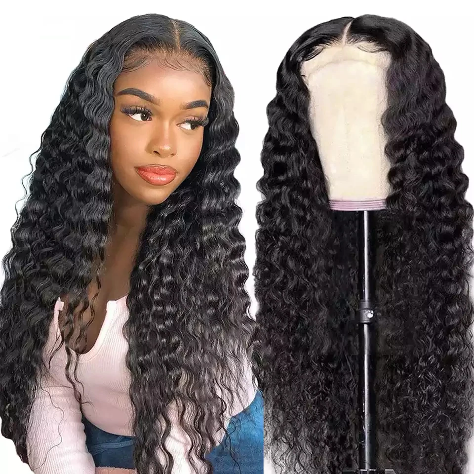 

Wholesale Deep Wave 100% Brazilian Human Hair Lace Wig Transparent Frontal Closure T Part Lace Front Wig for Women