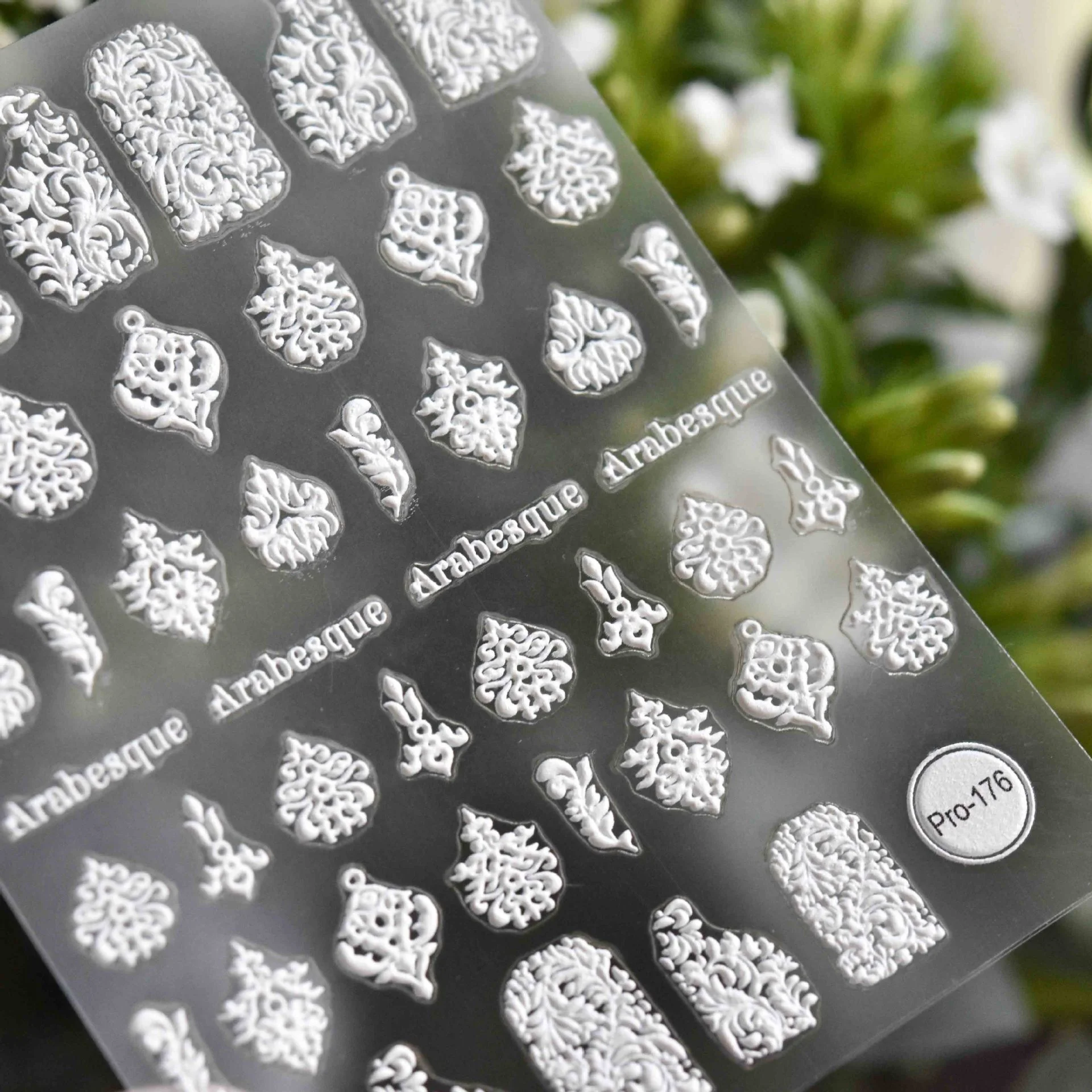

Paso Sico Elegance White Emboss Princess 5D Emboss DIY Custom Nail Decals for DIY Nail Wedding Finger Supplies