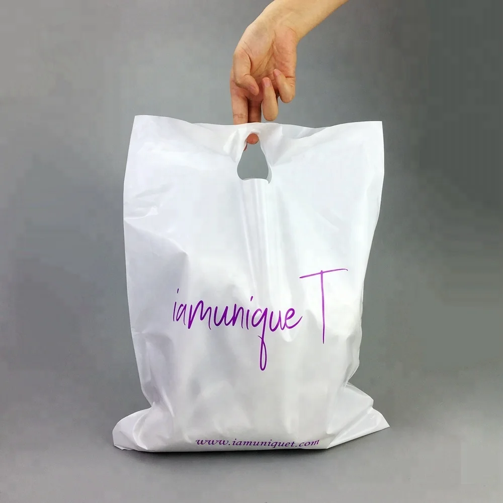 

Custom mailing packaging clothing die cut handle plastic shopping bag, Cmyk, any color is available, only give pantone number or ai design