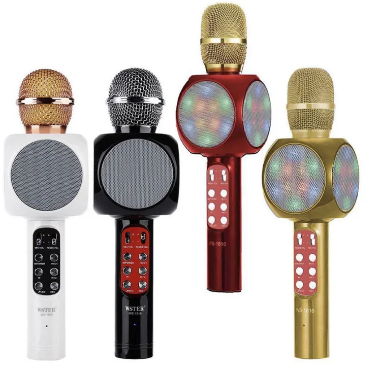 

2019 LED Wireless Home Microphone With Wireless Speaker MIC Support TF/USB/MP3, Black,gold,white,red