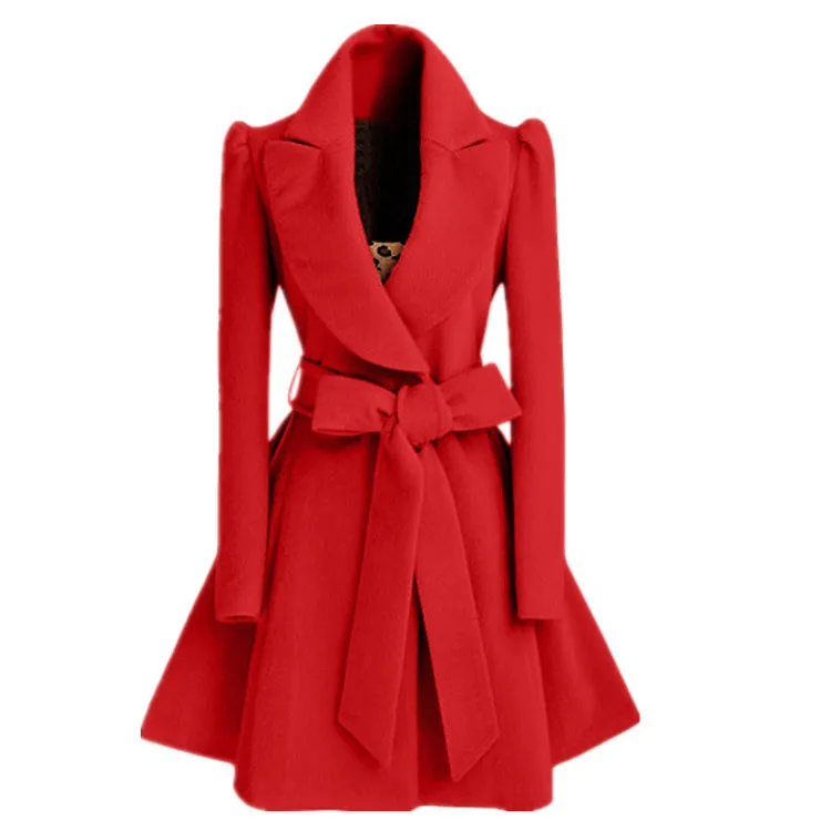 

YQ117 free shipping korea style ladies red thicken women woolen jacket overcoat and coat