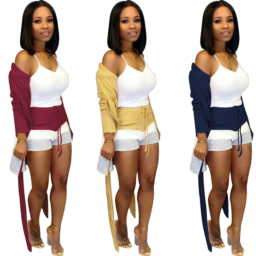 WA8841 women stylish shorts and cardigan knit two piece outfits