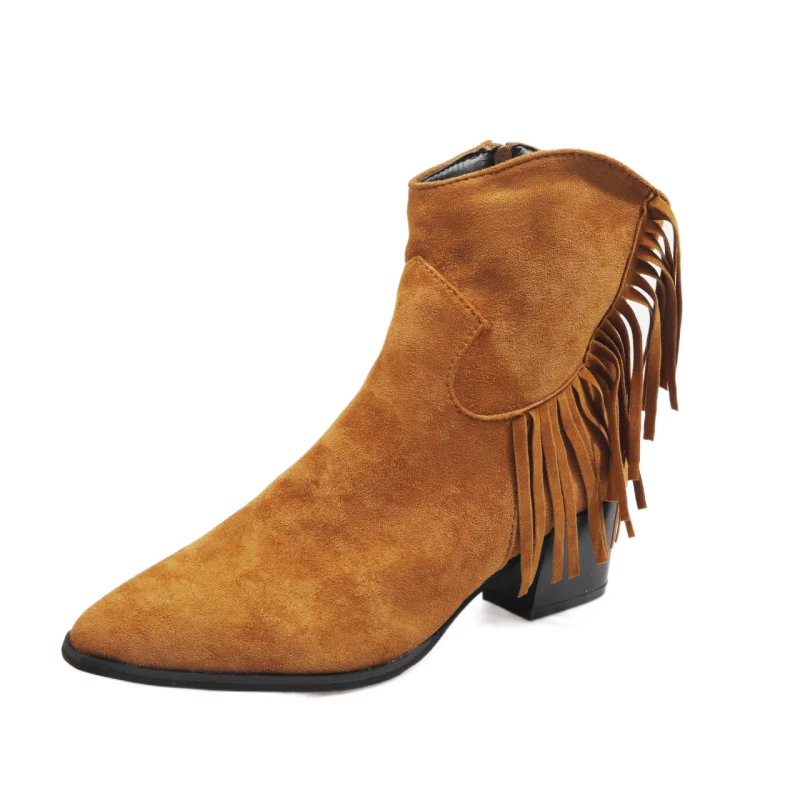 

Factory Cheap High Quality heel boots Suede Women Ankle Boot shoes Fringe women boots