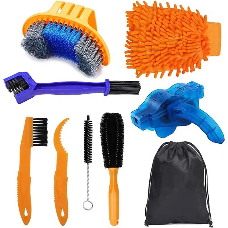 

9 PCS Bike Clean Brush Kit Motorcycle Bicycle Chain Cleaning Tire Tools set Machine Brushes Sprocket All bike equipment, As the photo