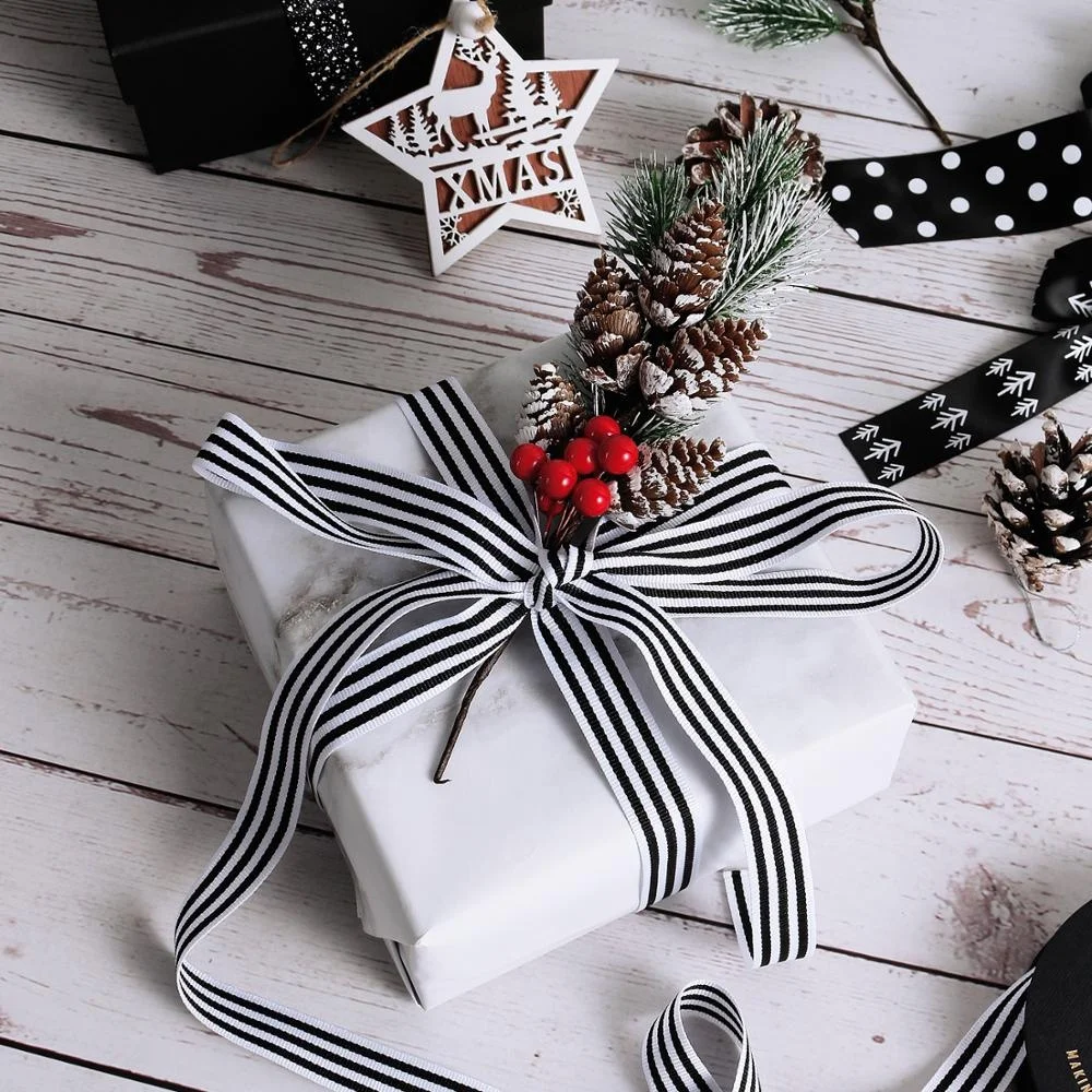 

3/4" 19mm Black And White Stripe Gift Decorative Bows And Ribbons
