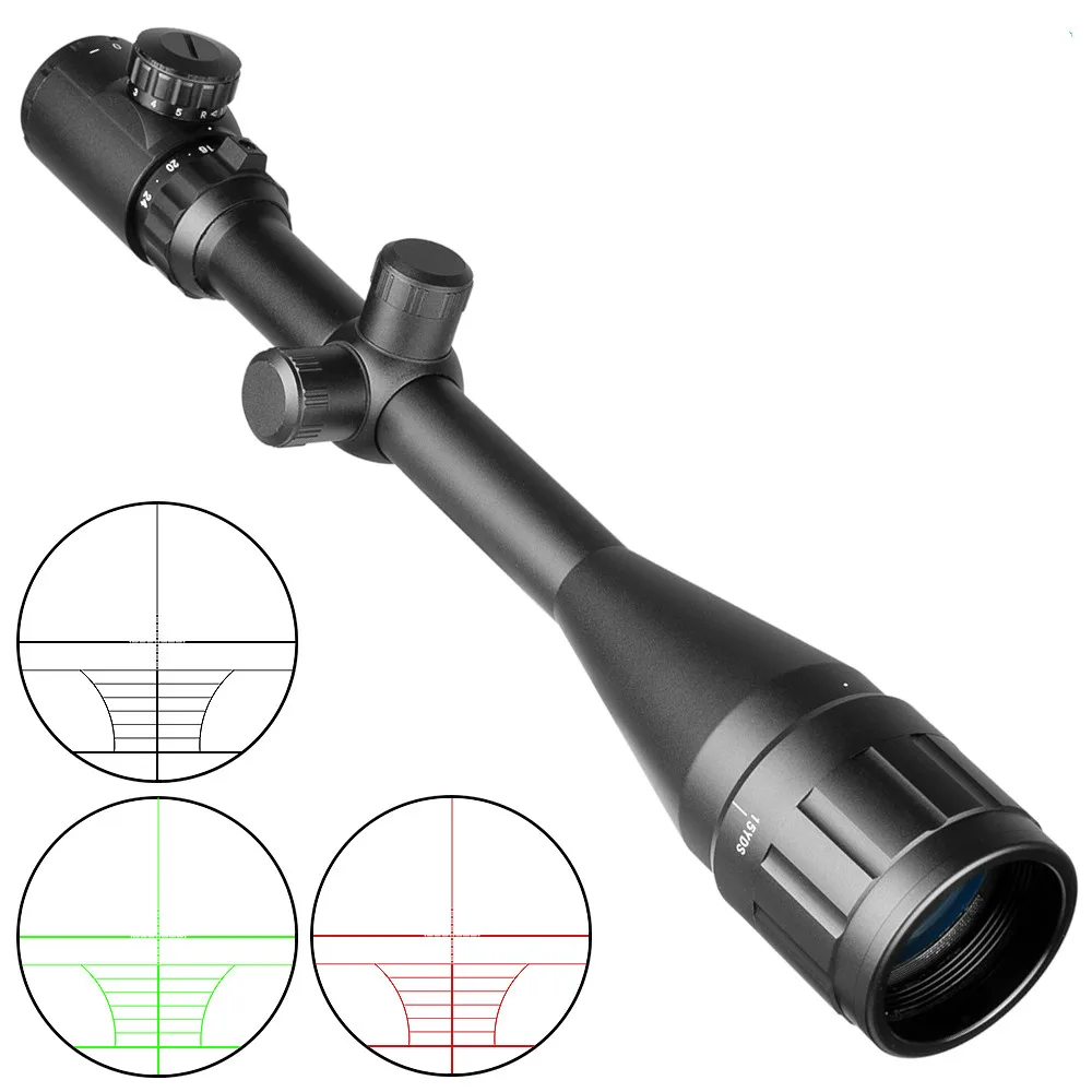 

AOE 6-24X50 Scope Adjustable Green Red Dot Light Tactical Riflescope Reticle Optical Rifle Sight Hunting Scopes Air Gun, Black