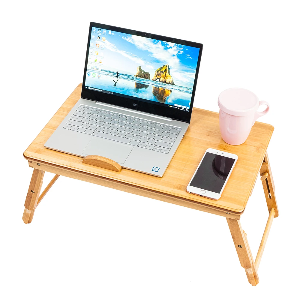 

Free Shipping Trendy Double Flowers Engraving Pattern Adjustable Bamboo Computer Desk Bed Table