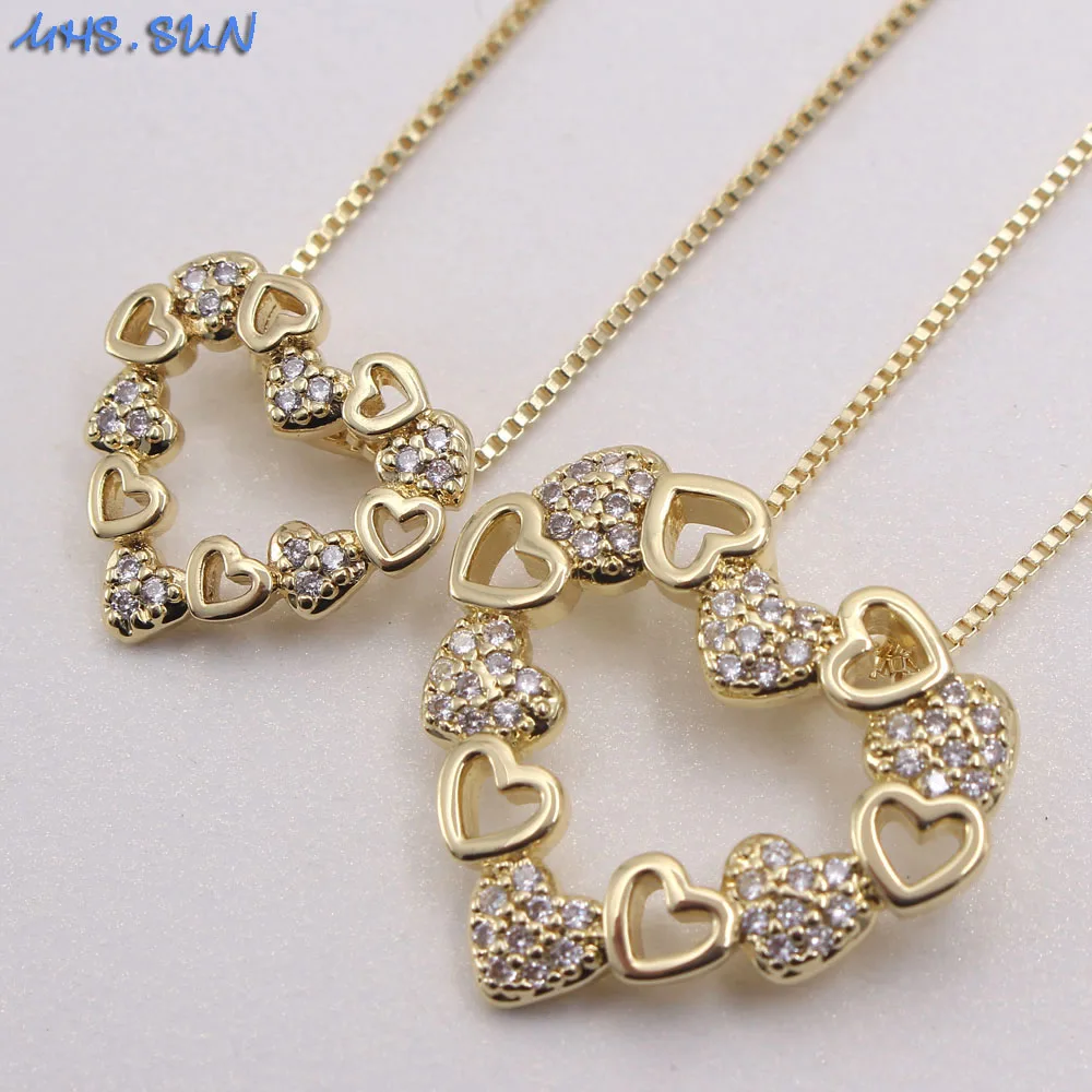 

MHS.SUN Newest Women Cubic Zirconia Jewelry Fashion Hollow Out Heart Pendant Necklace Gold Color Chain Necklace Choker Gifts, Gold/silver