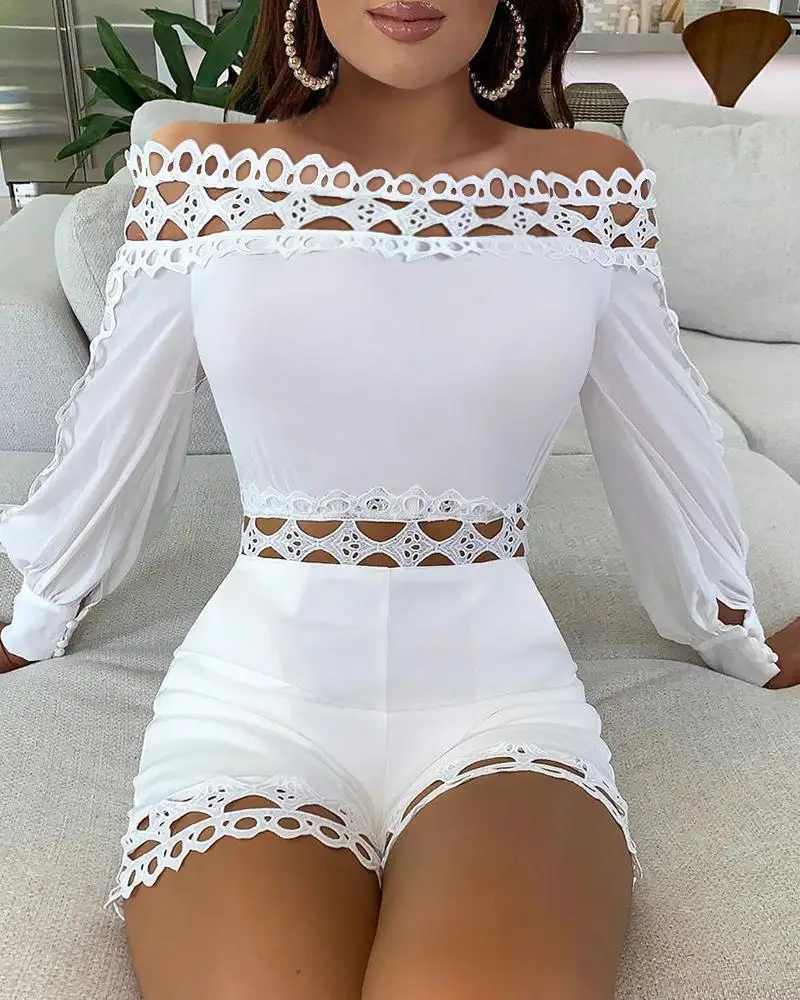 

lace hollow sexy solid women short jumpsuit casual romper women 2021 jumpsuit, 4 color