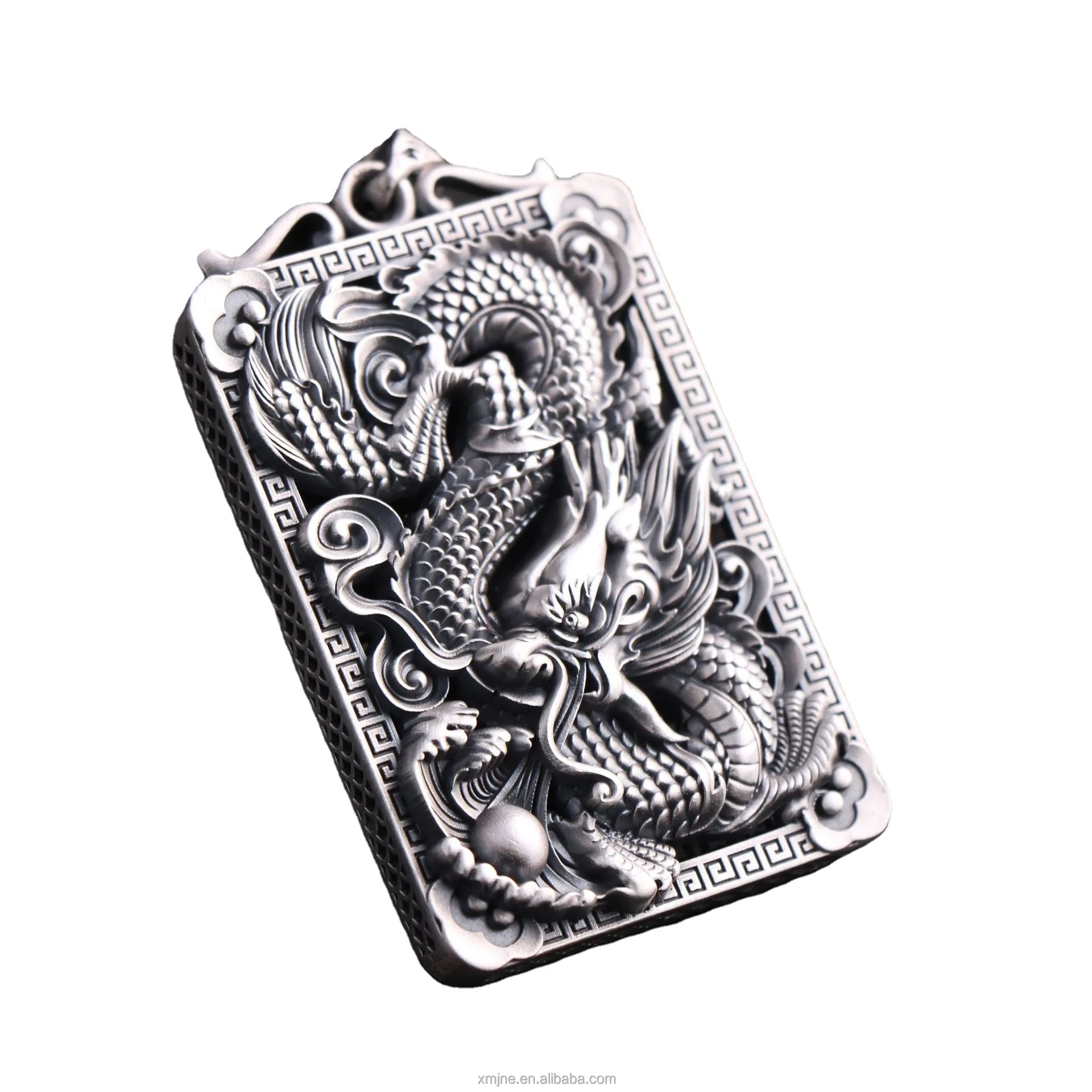 

Certified S999 Vintage Sterling Silver Three-Dimensional Relief Domineering Hollowed Out Men's Dragon World Pendant