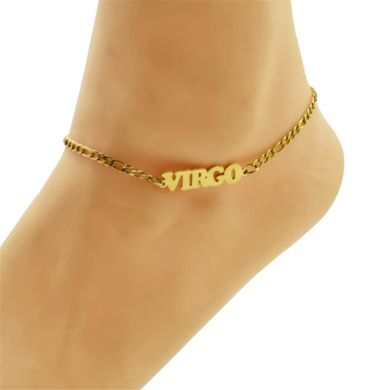 

316L Stainless Steel Link Chain Horoscopes Letter Charm Anklet 18K Gold Plated Anklet 12 Zodiac Signs Ankle