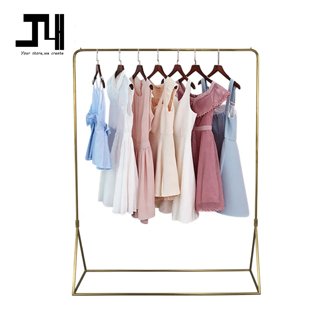 

Wholesale Stainless Steel Clothes Hanging Rack Metal Display Stand Garment Display Rack for Clothes, Gold, customized