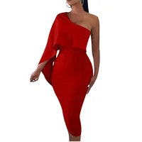 

Women Party Cloth Summer Sexy One Shoulder Ruffle Bodycon Midi Cocktail Dress