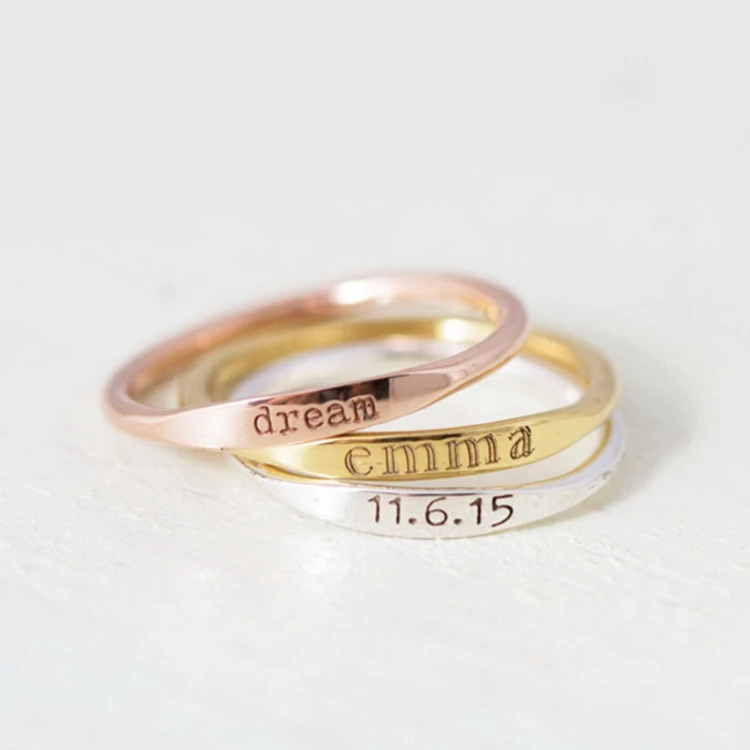 

Discount dainty engraved name bless custom brass stainless steel sterling silver ring blanks, Sliver/gold/rose gold