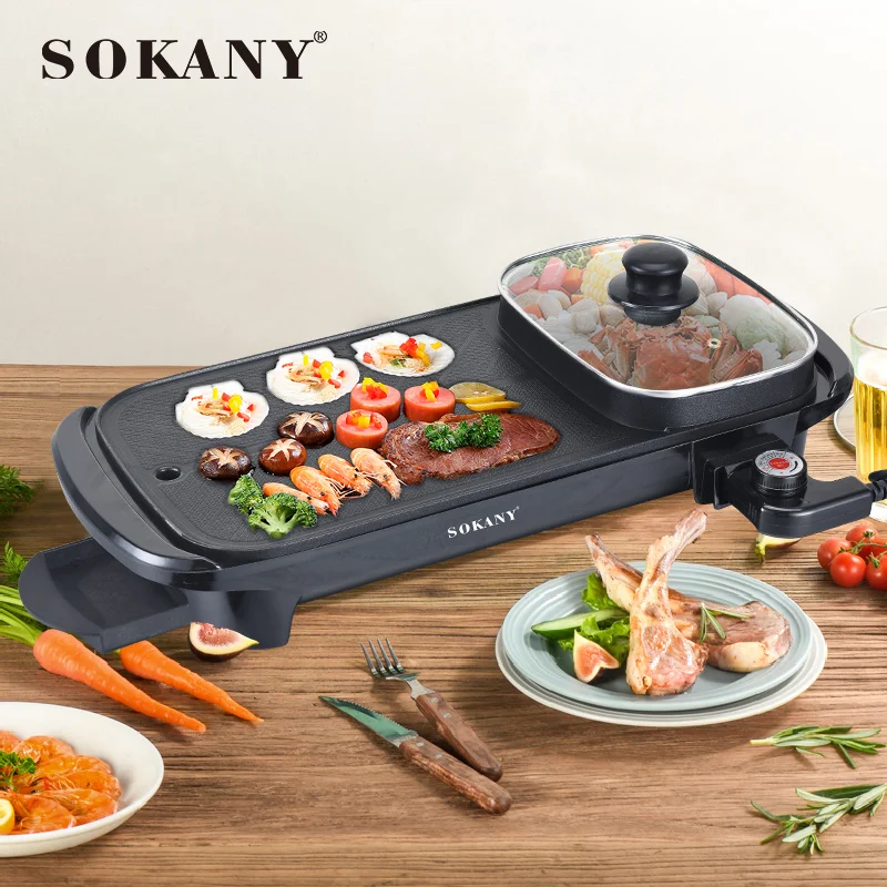 

Sokany Hot Sale 1350W Barbecue And Hot Pot Multifunction Cooking Pot Household Appliances, Black