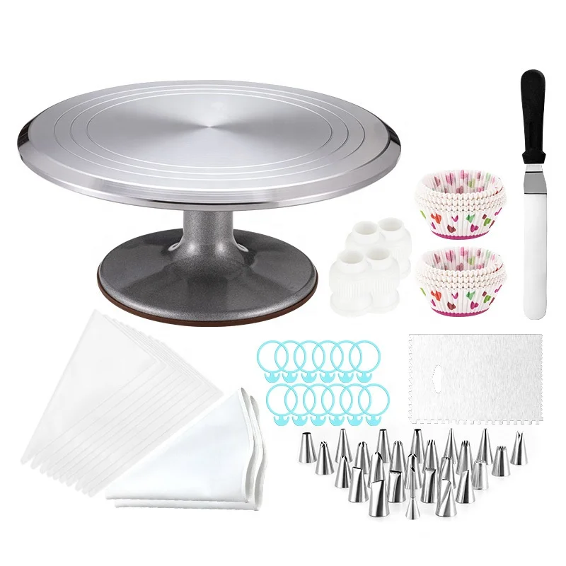 

246 pcs Bakery Tools Stainless Steel Turntable Pastry Icing Piping Nozzles Tips Cake Decorating Kit, As photo