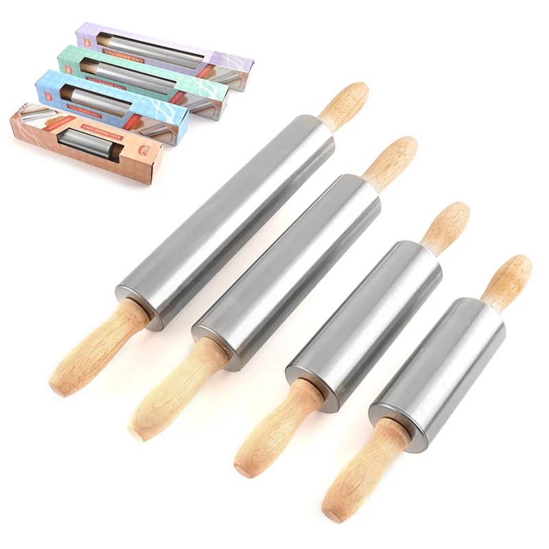 

Stainless steel roller rolling pin Rolling stick with wooden handle Non-stick dumpling noodle stick