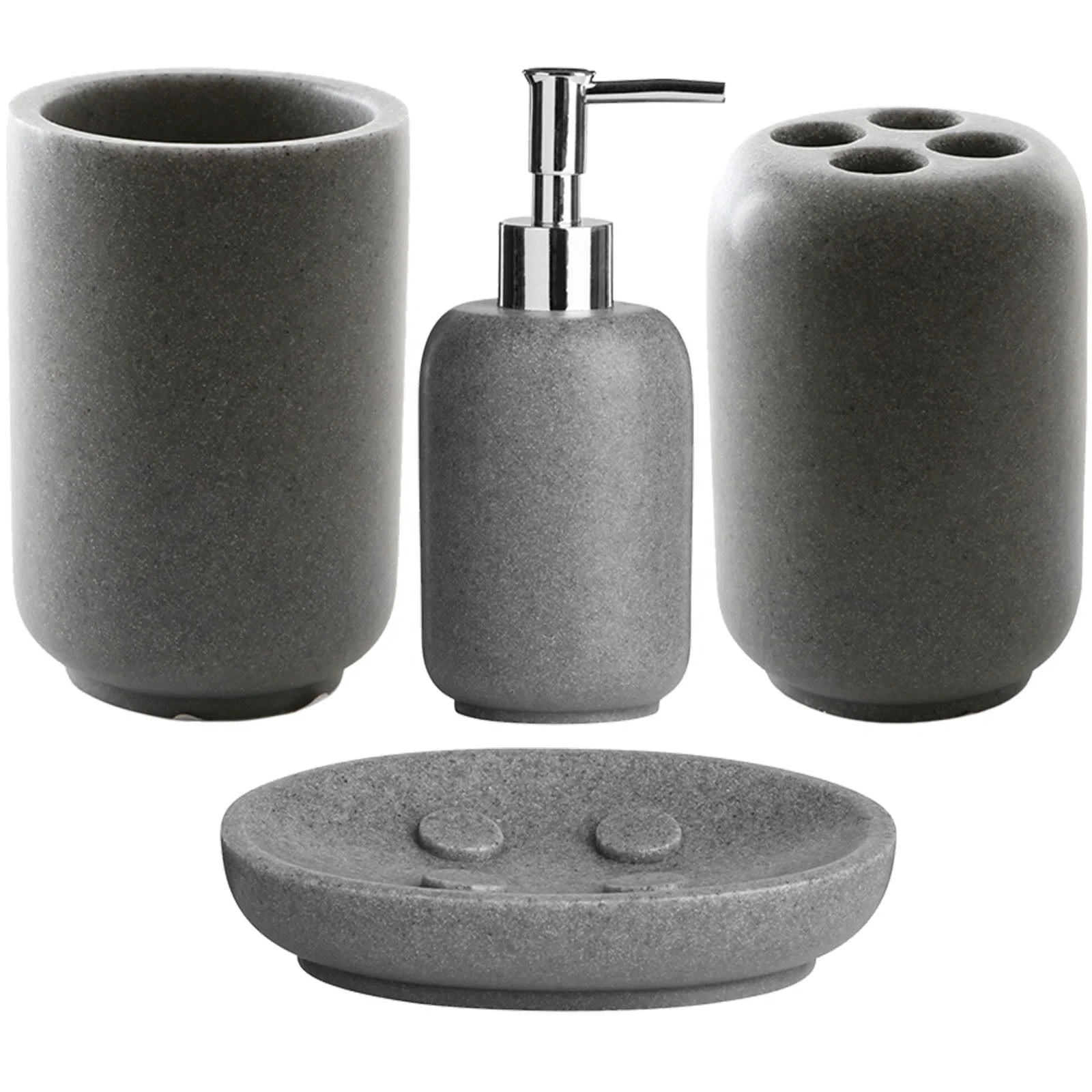 Cheap Grey Sandstone Resin Bath Set Home Accessories Bathroom Soap Sets