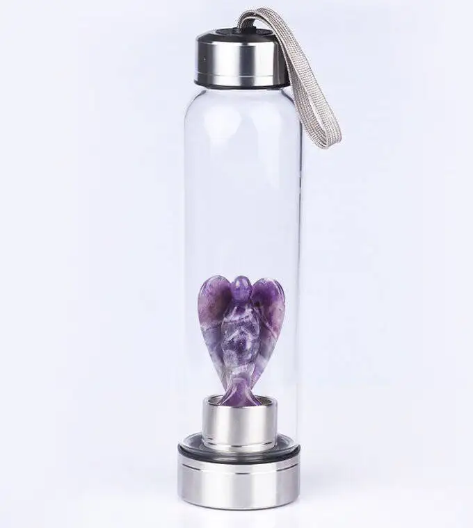 

Madou Custom Logo Natural Crystal Gravel Stone Glass Water Crystal Infused Water Bottle, Pink,blue,green, black, grey