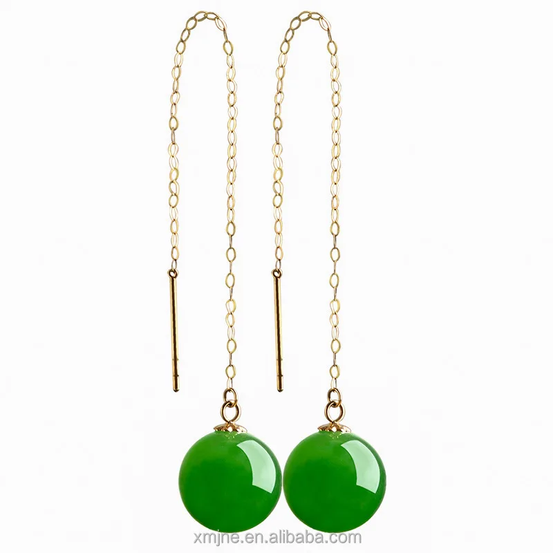 

Certified Grade A Natural Hotan Jade Green Jade Beads 18K Gold Studded Spinach Beryl Beads Earrings