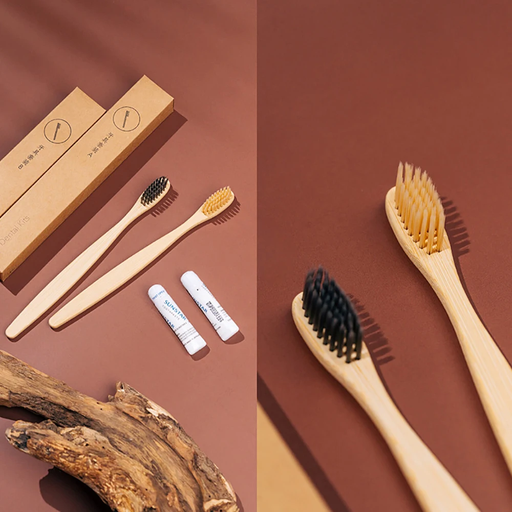 
Hotel Supplies Custom Wooden Bamboo Comb Shaver Biodegradable Toothbrush Kit 