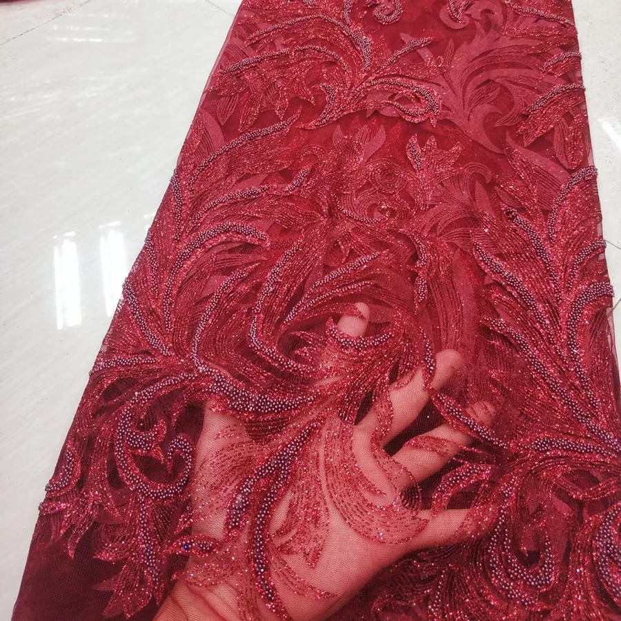 

Luxury French Beads Lace Fabrics Beautiful Embroidery Women Party Dress High Quality Net Lace Fabric Sewing Bridal Dress
