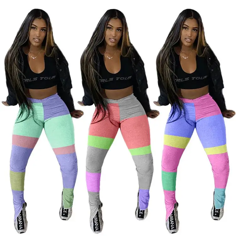 

Autumn And Winter Color Matching High Waist Sweatpants Sexy For Women