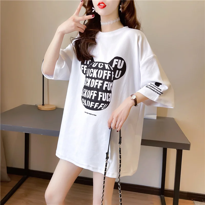 

2021 Summer Women's T-shirt 100% Cotton Cartoon Print T-shirt Loose Short Sleeve Women's Top All-match Women's St Shirt Pullover