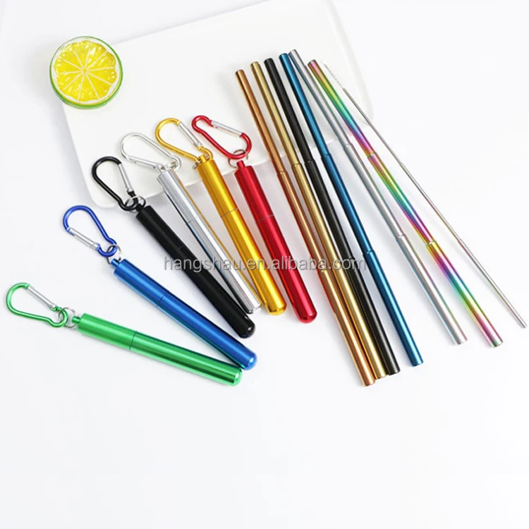 

Child Straw Portable Detachable Telescopic Straw with Reusable Stainless Steel 304# Drinking Metal Straws, Silver/gold /rose gold/colours/black/blue/purple